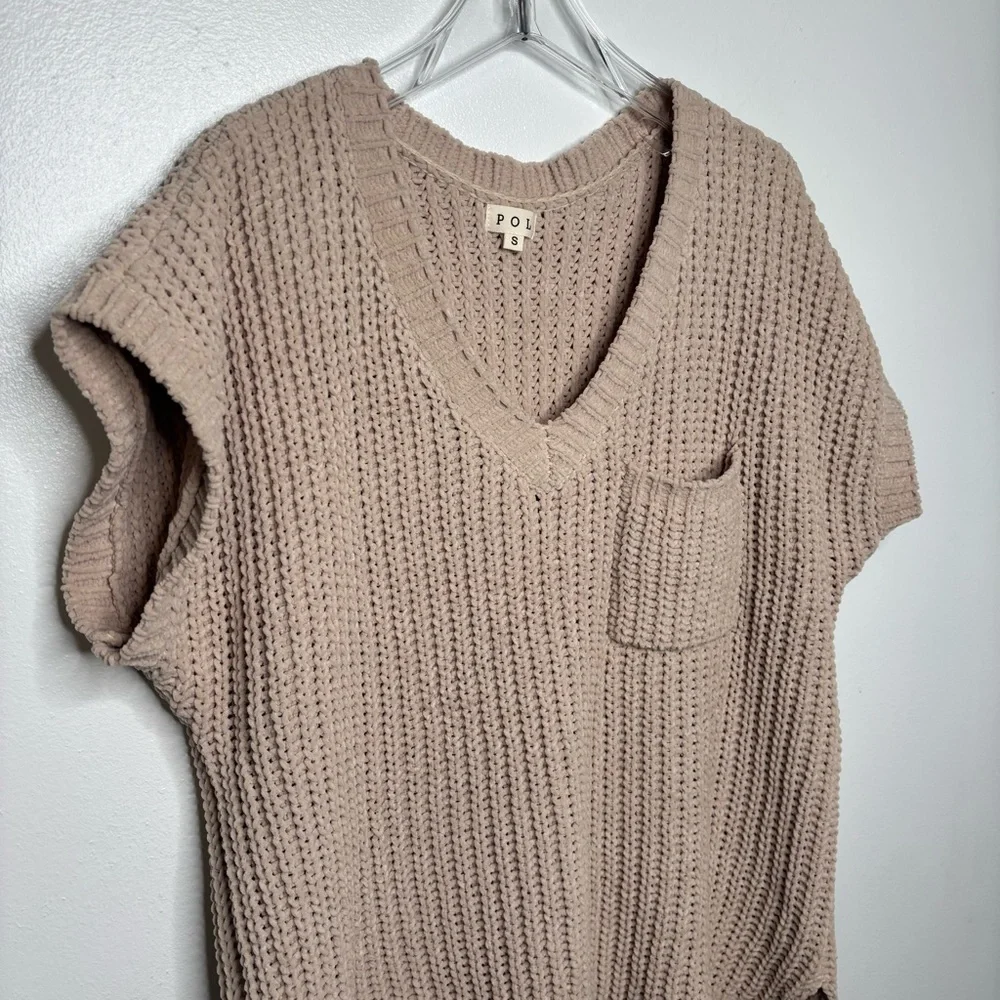 POL | Beige Oatmeal Oversized Knit Pullover Chenille Sweater Sz Small - Picture 4 of 9